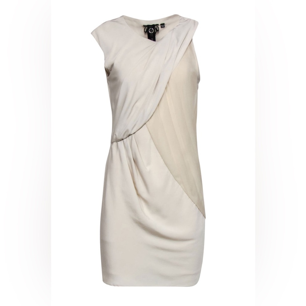 POLECI Cream Silky Asymetric draped Shift Dress